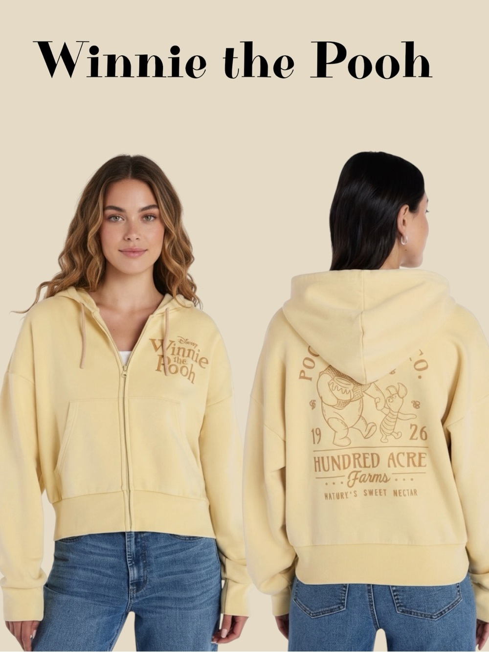 NWT Disney Winnie the Pooh Pale Yellow Zip-Up Hoodie